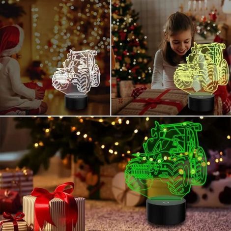 Lampe à illusion 3D en forme de tracteur pour enfants, lampe de bureau, 7 couleurs changeantes USB, lampe de table (1/4)