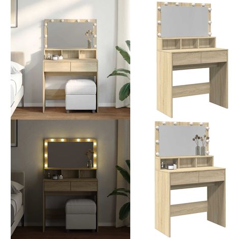 Coiffeuse avec LED chêne sonoma 80x41x134,5 cm - Coiffeuse bois - Coiffeuse LED (1/5)