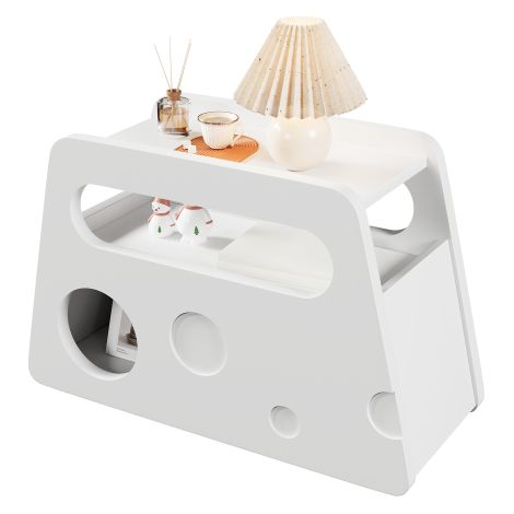 Sideboard, Moderner weißer Beistelltisch mit Rollen, sicherem abgerundetem Design – Mobil, platzsparend, ideal für Wohnzimmer und Schlafzimmer (81x33x51,5 cm)