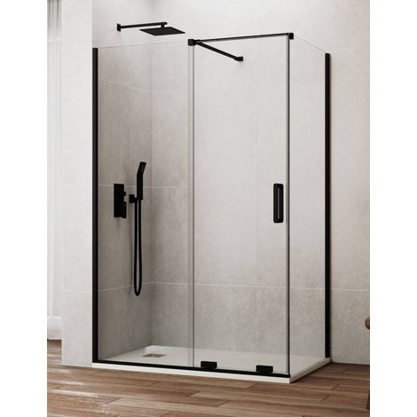 Duschkabine CIRENE (KENNA) 1+1 mit festem Seitenteil 160x75 cm Schwarz Senkrechter Stange