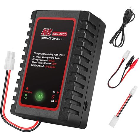 Chargeur Nimh pour Batterie Nimh/NiCD (2-8s),Chargeur Intelligent pour Drone de Bateau de Voiture Airsoft RC, Chargeur RC pour Batterie NiMH/NiCD avec connecteur Standard/Mini Tamiya (1/5)