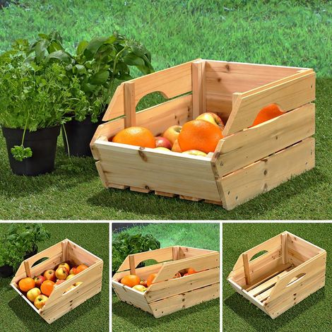 3er Set Obstkiste mit Griffen Stapelkiste Massivholz Holzkisten Kartoffelkiste Apfelkisten Weinkisten