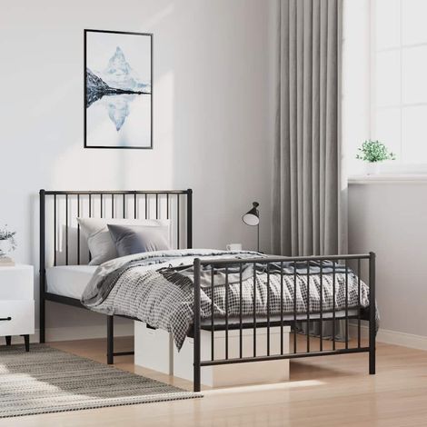 Estructura cama sin colchón con estribo metal negro 100x190 cm