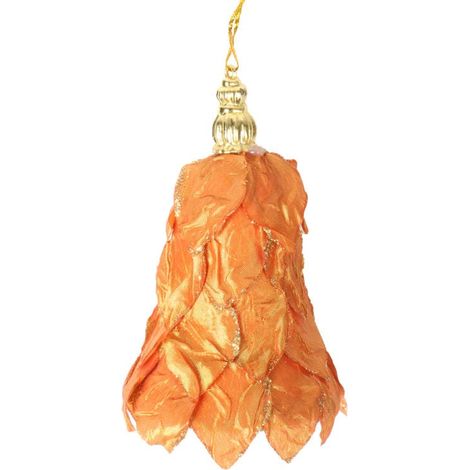 Pallina arancione a forma di campana con finitura glitterata, 12 cm (1/2)