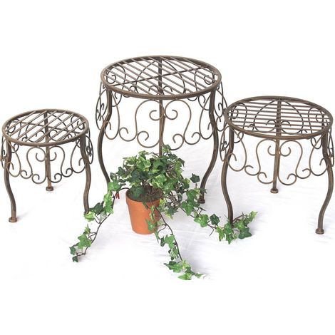 DanDiBo Blumenhocker Metall Braun Rund 3er Set Blumenständer 140129 Beistelltisch Pflanzenständer Klein (1/5)