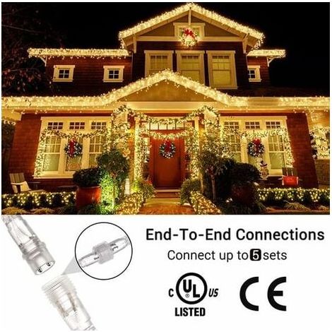 10M 400 LEDs Rideau Lumineux 8 Mode Éclairage, Décoration à Guirlande Lumineuse Pluie Étanche de Fête Noël Mariage Maison, Lampe Ambiance Lumière Blanc Chaud (1/4)