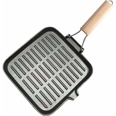 Poêle À Grill - Fonte 20x20 Cm - Surface Rayée Losange - Poignée Pliable - Bec Verseur - Compatible Induction - 1 Pièce