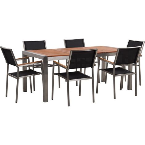 Set da Giardino Tavolo Legno Chiaro 6 Sedie Struttura Acciaio 180 x 90 cm Grosseto