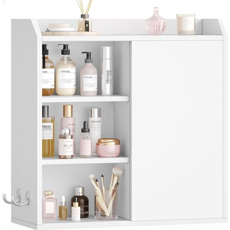 Armoire Murale pour Salle de Bain avec Étagères Réglables, Armoire à Pharmacie économiseur d'espace pour Linge, Cuisine, Salon, Blanc