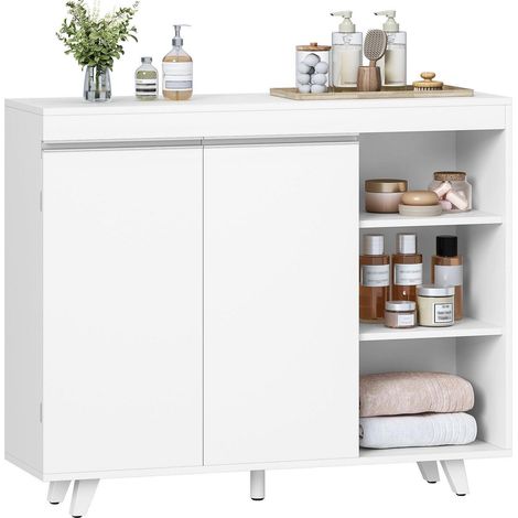 Badezimmerschrank mit 2 Türen und 3 offenen Regalen, weiß, 30x100x82 cm (1/5)