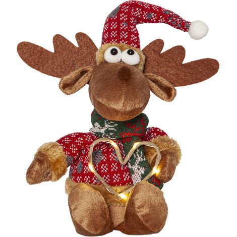 Peluche LED Star Trading 'Joylight', figurine décorative avec cœur LED, élan, blanc chaud, H 21 cm