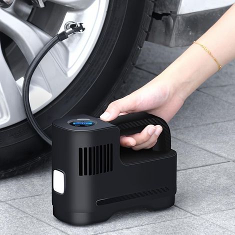 Compresseur d'air portable numérique filaire pour voiture et moto avec lampe LED intégré gonflage rapide (1/5)