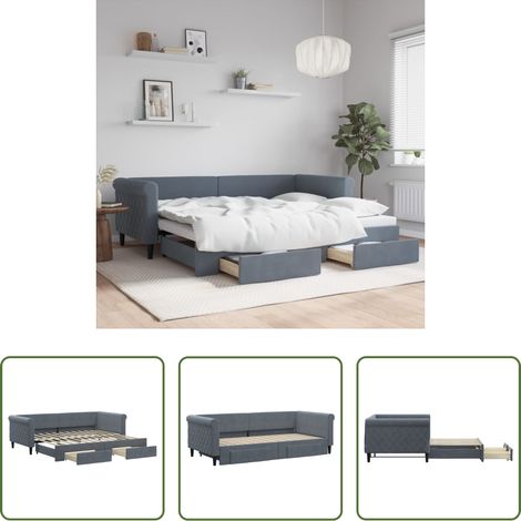 vidaXL Sofa-Bett - Tagesbett Ausziehbar mit Schubladen Dunkelgrau 90x200 cm Samt (1/5)