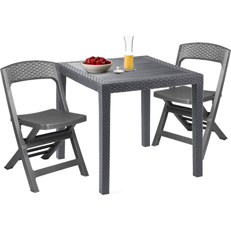 Dmora - Conjunto de salón de exterior Falconara, para exterior o interior, mesa cuadrada con 2 sillas plegables, fabricado en Italia, color antracita
