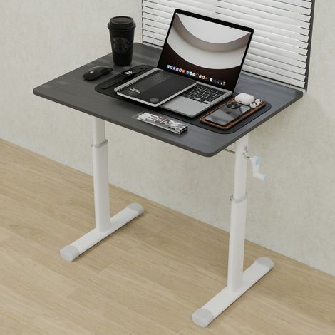 Höhenverstellbarer Schreibtisch 80 x 60 cm, 69 bis 90 cm, mit Handkurbel, grau HAVRYA (1/5)