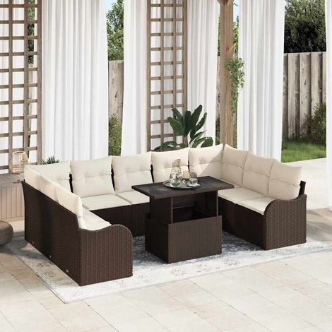 Conjunto de sofá de jardín 10 pcs Marrón Rattan de Poliéster vidaXL (1/5)