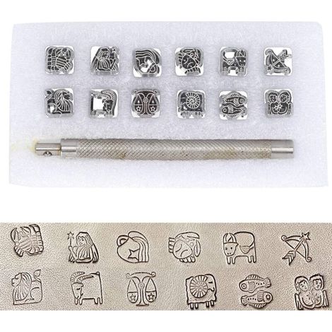 Herramienta para estampar letras, punzón para estampar metal, 12 piezas de herramientas de estampado de aleación de zinc para manualidades en cuero y 1 mango para metal, madera, letras