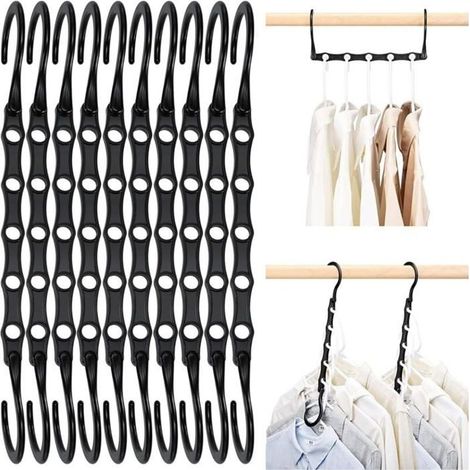 Lot de 10 Cintres Magiques Organisateur de Cintre Garde-Robe Rangement pour Vêtements Gain de Place dans Les Placard Noir (1/5)