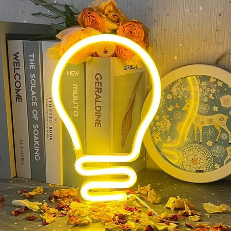 Enseigne au Néon D'ampoule Néon Mural Blanc Chaud Enseignes Lumineuses au Néon Alimenté par USB ou Batterie pour Fête de Mariage Salle Enfants Salon (1/5)