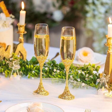 Flûtes à champagne mariage gravées avec strass – Lot de 2