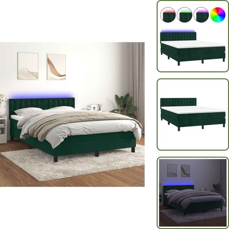 Sommier à lattes de lit avec matelas LED Vert foncé 140x190 cm - Lit Plateforme - Lit Design - Lit Velours - Lit Avec Led - Sommier Tapissier (1/5)
