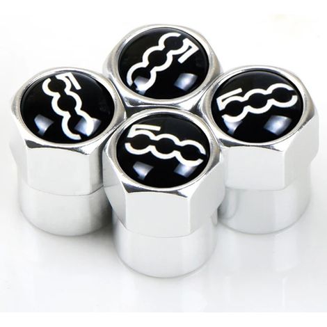 (Argent, lot de 4) 4 bouchons de valve de pneu en alliage d'aluminium avec étui de protection, compatibles avec les modèles 500, 500X, 500L et 500S (2007-2015). (1/5)