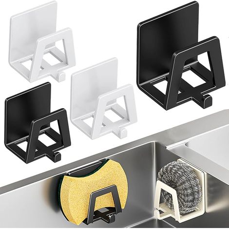Kitchen Sponge Holder without Drilling, Sponge Holder with Hook, Drying Rack Sponge Holder, Multi-Function Sink Organizer for Kitchen and Bathroom Sink Accessories (1/5)