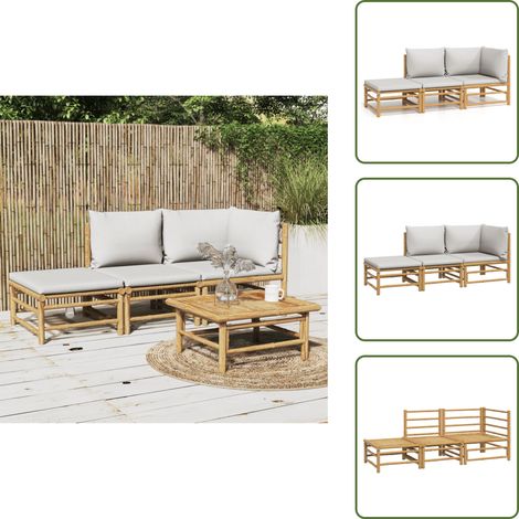 The Living Store Salon de jardin 3 pcs avec coussins gris clair bambou - Salon de jardin (1/5)
