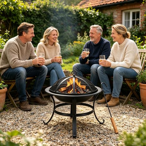 Wolketon Feuerschale mit Grillfunktion, Ø 55 cm, Feuerkorb mit FunkenschutzdEBkel, Grillgitter und Feuerhaken für Garten, Terrasse und Camping (1/5)
