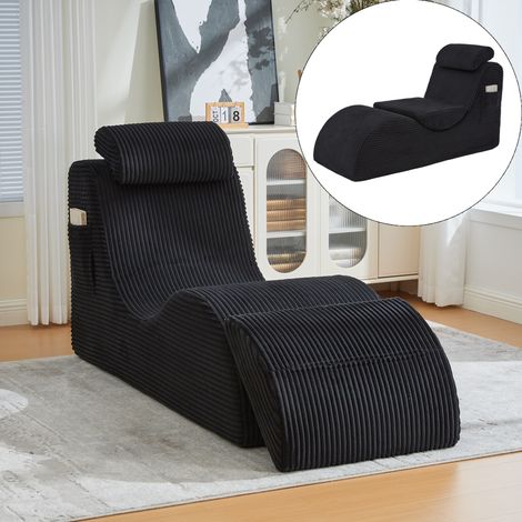 Relaxsessel 1-Sitzer aus Samt, modern, ergonomisch, mit hochelastischem Schaum, abnehmbarem Sitzkissen und Seitentasche, Schwarz