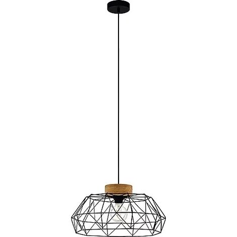 EGLO Padstow Lampadario vintage, stile industriale, retrò, lampada a sospensione in acciaio e legno in nero, naturale, per il tavolo della sala da pranzo, attacco E27, certificazione FSC (1/2)