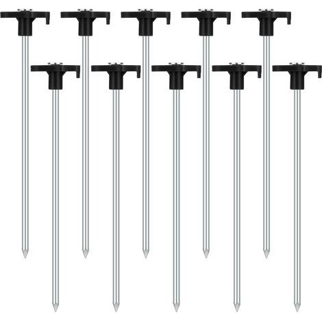 Lot de 10 piquets de tente stables - Piquets de tente résistants aux tempêtes - Piquets de tente en acier - Piquets de tente stables - Pour sols durs - Forêt - Herbe - Sol sable - Noir (1/5)