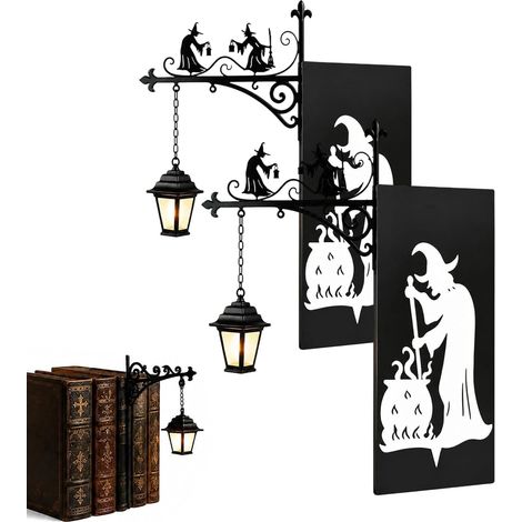 Lot de 2 lanternes vintage gothiques sorcières en fer pour bibliothèque, mini lampe décorative pour coin de lecture et affichage d'Halloween, cadeau unique pour les amateurs de livres (1/5)