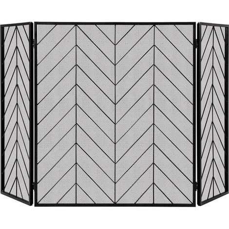 Pare-feu de cheminée 3 panneaux pare-étincelles pliable en métal noir grille de protection pour foyer intérieur (1/5)