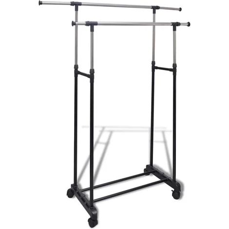Porte-manteau réglable avec 4 roues et 2 barres de suspension (1/5)