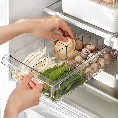 Kühlschrank-Organizer, Kühlschrankschubladen mit verstellbarer Gleitschiene, einzigartiger Gefrierfach-Regalhalter mit 2 Trennplatten (1 Stück) (1/5)