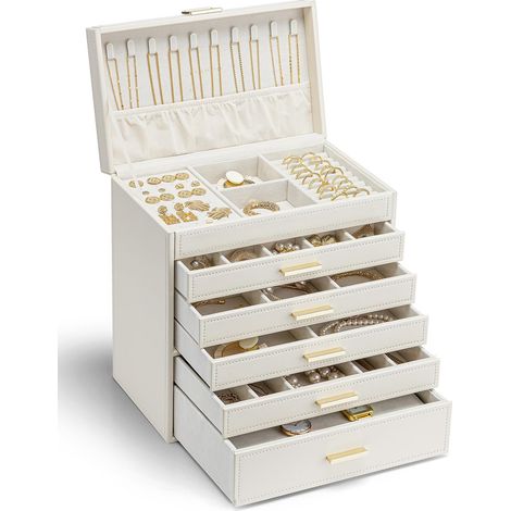 Boite a bijoux Grande 6 niveaux,Rangement maison, cuir PU (1/5)