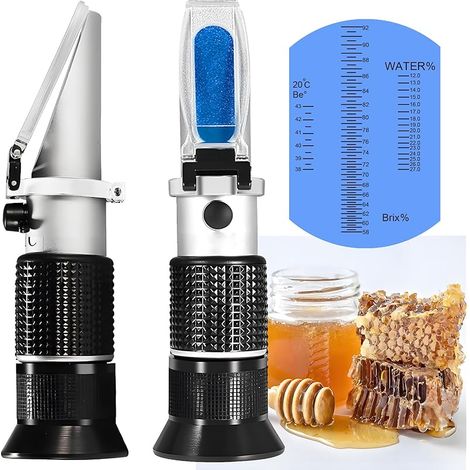 Miel Réfractomètre, Hand Held être '(Baume)/Brix/Eau Réfractomètre pour Miel, Test, Tri-Scale (Baume: 38–43 ° Brix: 58–92% de l'eau: 12–27%)