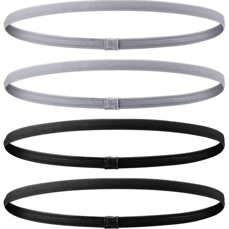 Pièces Bandeaux Élastiques de Sport Épaisses Antidérapantes Bandeaux de Cheveux pour Femmes et Hommes (Gris, Noir) (1/5)