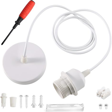 1 Suspension E27, Câble réglable 150cm, Support métal blanc, Douille cuivre, Cuisine salon restaurant