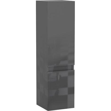 Ocean Sanitaire – Meuble de rangement latéral 30x30x110 cm – Suspendu – Étage amovible – Haute brillance anthracite – Gain d'espace vertical