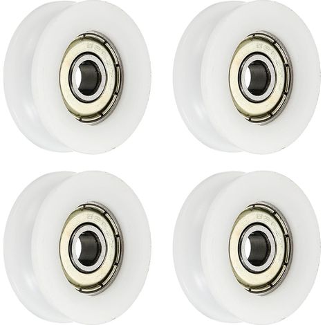 4pcs Poulie à Roulement à Billes U Gorge, Roue Roulement à Guidage en Nylon Type U Rainure 6x29x10mm, Roues Roulements à Rouleaux pour Imprimantes 3D Portes Fenêtres, Blanc (1/5)