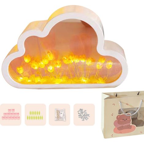 Lampe Tulipe Miroir Nuage, Veilleuse Miroir Tulipes Faite Main Jaune (1/5)