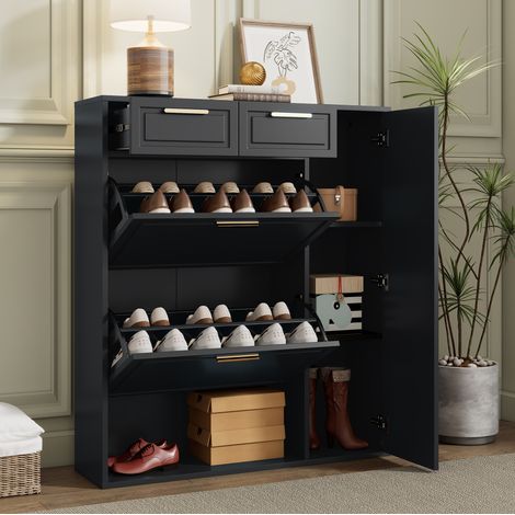 MEUBLIV Mobile portascarpe nero 95x24x107,5 cm con vani modulari (1/4)