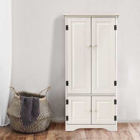 COSTWAY Midischrank Beistellschrank Highboard Hochschrank Badschrank Kleiderschrank Sideboard Mehrzweckschrank Wohnzimmerschrank Kuechenkommode Flurschrank 59x32x123cm cremeweiss