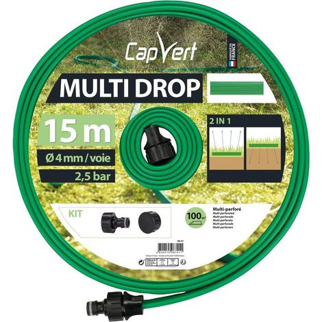 Capvert – Arroseur goutte à goutte 15m – Arrosage précis et uniforme – Économie d'eau – Installation rapide sans outil – Pour massifs et potagers