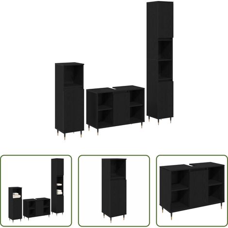 Holzwerkstoff -  Badezimmermöbel-Set 3 pcs Schwarz Eichen-Optik Holzwerkstoff (1/5)