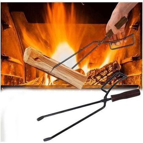 Pince à Bois Chauffage, 40cm Pince Bois Chauffage Robuste Accessoires Cheminée Couverts Cheminée Anti-brûlure Pince Bois Chauffage Longue Chauffage pour Feux Camp Cheminées (1/5)