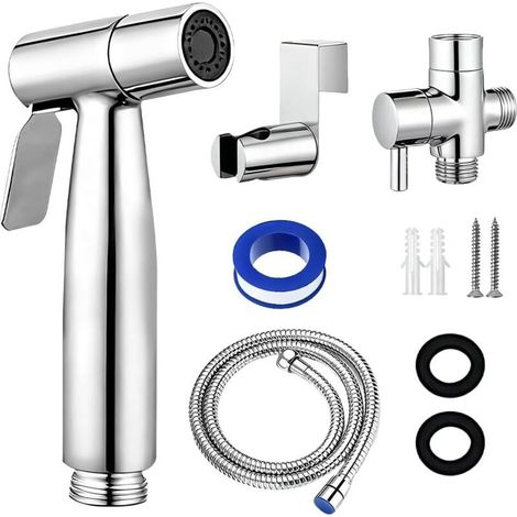 Kit spruzzatore bidet per WC, kit spruzzatore bidet in acciaio inox, spruzzatore bidet portatile per WC con tubo flessibile da 1,5 m e supporto per bidet, bagno animali domestici, cura del corpo, puli (1/3)