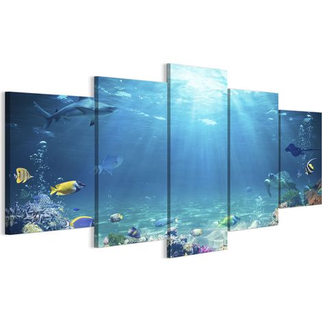 Cuadro sobre lienzo italiano de 100 x 50 cm, pentáptico - animales Cuadro sobre lienzo italiano de 200 x 100 cm, pentáptico - animales